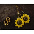 Sunflower golden hoop hangers for tunnels Screw back Handmade jewelry for stretched earlobes Flower plugs and gauges Xmas gift idea 