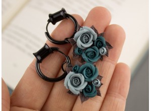 Teal roses ear hoop hangers 6-25mm