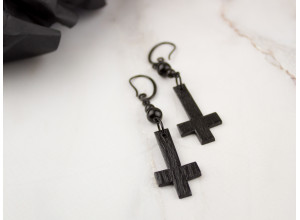 Black inverted cross dangle earrings