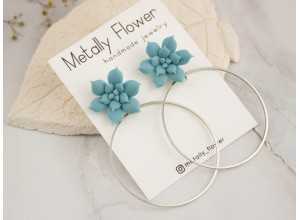 Dusty blue succulent studs with silver hoops