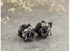 Gray black rose bouquets ear plugs 6-20mm