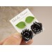 Handmade stud earrings set of 2 with tiny green leaves and elegant black white rose Cute Xmas gift Minimalist