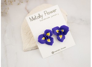 Purple iris flower stud earrings