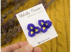 Purple iris flower stud earrings