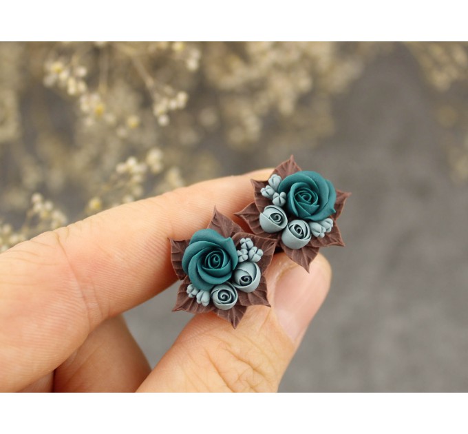 Teal wedding jewelry for stretched ears Custom colors Bridal ear plugs Bridesmaid tunnels Rose gauges Floral Handmade