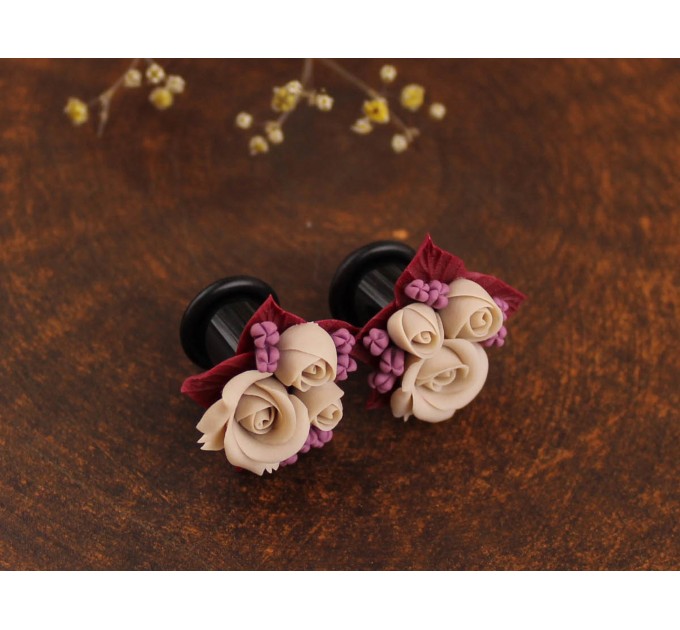 Custom colors wedding ear plugs for stretched earlobes Tiny floral gauges and tunnels for bride bridesmaids