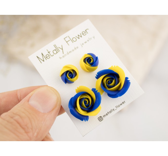Ukraine flag rose stud earrings set of 2 Blue yellow flower jewelry Freedom stand with Ukraine Christmas gift