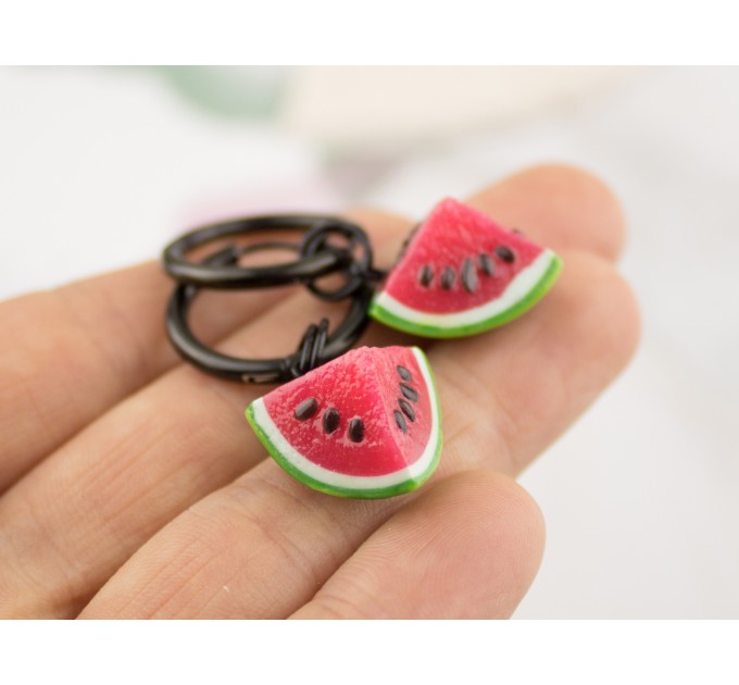 Cute hoop hangers for tunnels earrings with bright realistic watermelon slice Gauged earlobes jewelry Plugs Ear weights