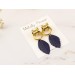 Dark navy blue leaf earrings for stretched ears Golden screw back gauges Elegant tunnel hoop hangers Unique gift idea Handmade