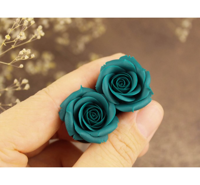 Teal earrings for stretched ears Rose flower gauges Floral tunnels Custom color scheme Wedding jewelry Handmade