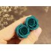 Teal earrings for stretched ears Rose flower gauges Floral tunnels Custom color scheme Wedding jewelry Handmade