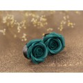 Teal earrings for stretched ears Rose flower gauges Floral tunnels Custom color scheme Wedding jewelry Handmade