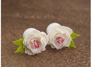 White peony plug earrings 3mm - 20mm