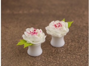 White peony plug earrings 3mm - 20mm