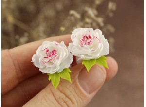 White peony plug earrings 3mm - 20mm